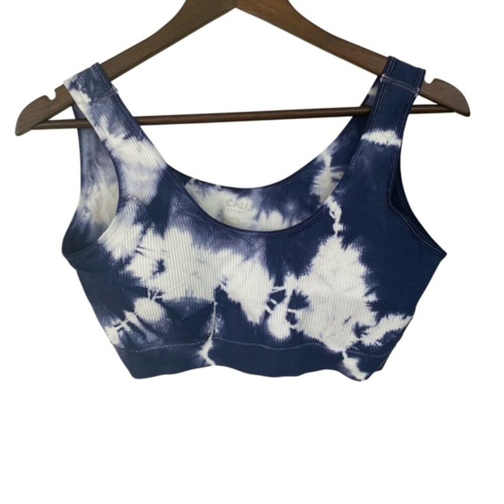 Cali Sport Blue and White Tye Dyed Padded Sports Bra - Size Large